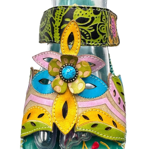 Socofy Multicolor‎ Floral Embellished Open Toe Ankle Strap Sandals Europe 41 - Picture 8 of 13